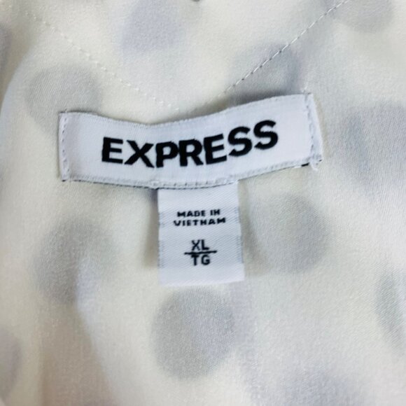 Express Womens Polka Dot Scalloped V Neck Blouse Size XL V Back Cap Sleeve Top - Picture 5 of 13